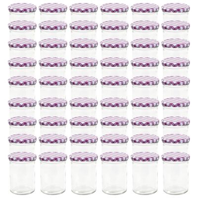 vidaXL ievārījuma burciņas, balti violeti vāciņi, 48 gab., 400 ml