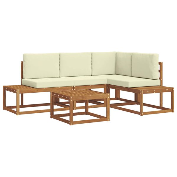 vidaXL Āra dīvānu komplekts ar spilvenu 5 Gabals Dabisks un krējuma