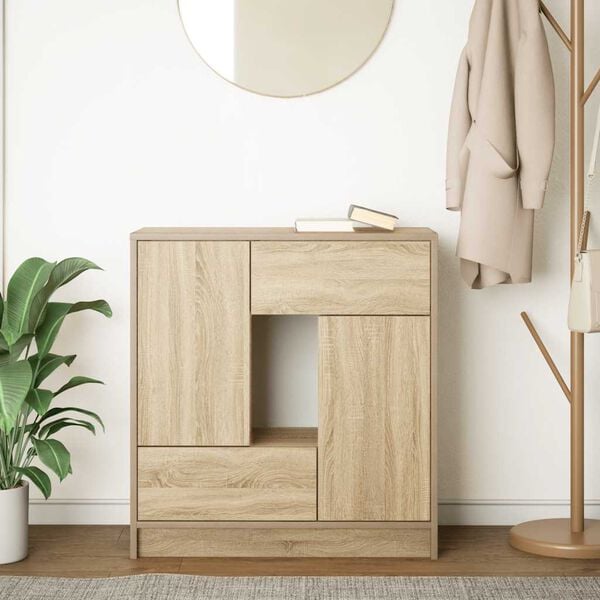 vidaXL kumode ar atvilktnēm un durvīm, sonoma ozols, 70,5x34x74,5 cm