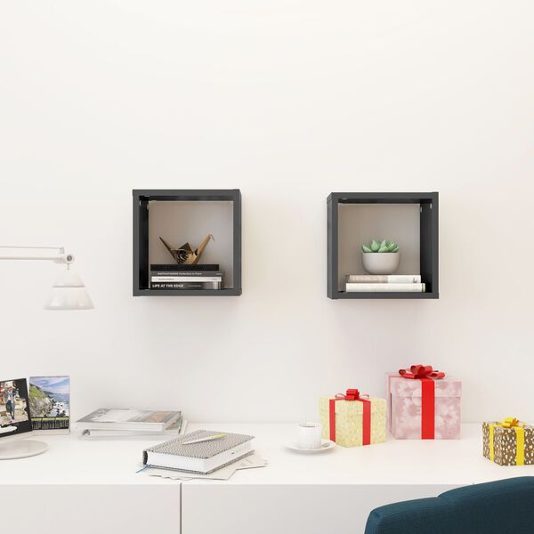 vidaXL kuba formas sienas plaukti, 2 gab., 26x15x26 cm, spīdīgi pelēki