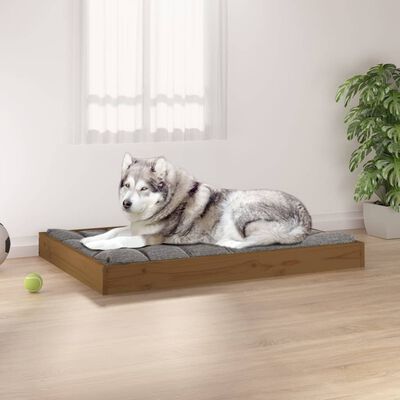 vidaXL suņu gulta, medus brūna, 101,5x74x9 cm, priedes masīvkoks
