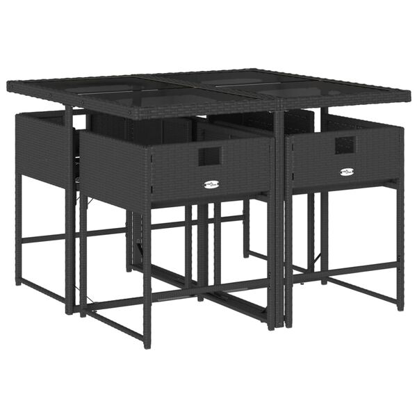 vidaXL 5-daļīgs dārza mēbeļu komplekts, matrači, melna PE rotangpalma