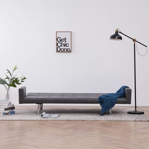 vidaXL dīvāngulta ar roku balstiem, pelēka mākslīgā āda