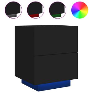 vidaXL naktsskapītis ar LED apgaismojumu, melns, inženierijas koks