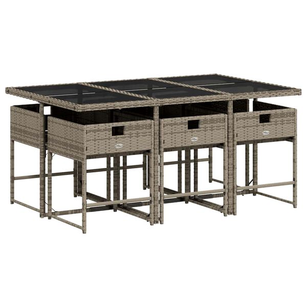 vidaXL 7-daļīgs dārza mēbeļu komplekts, matrači, pelēka PE rotangpalma