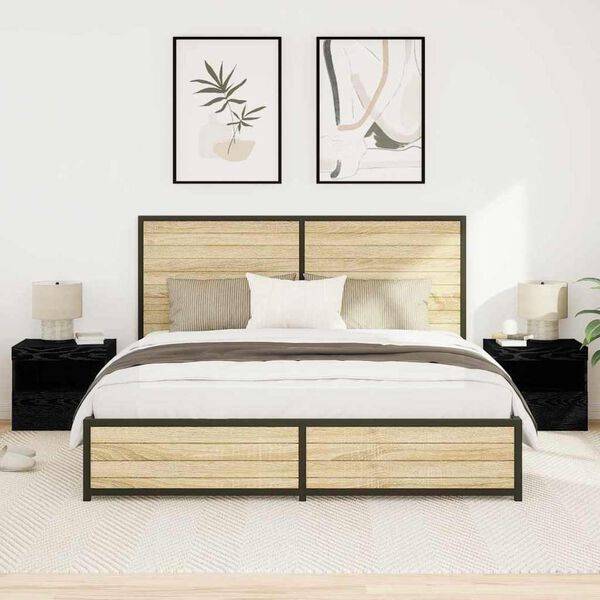 vidaXL Nakts skapītis 2 pcs Melns ozolkoks 50 x 40 x 45 cm