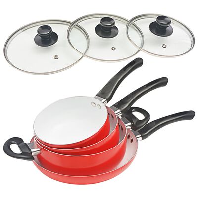 vidaXL 7-daļīgs virtuves trauku komplekts, sarkans, alumīnijs