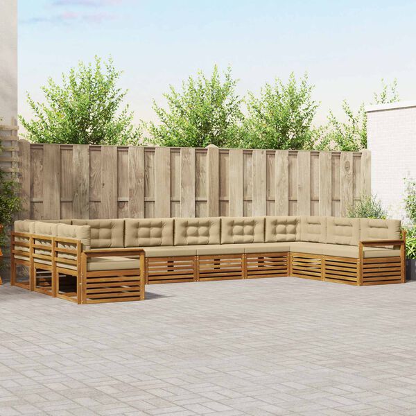 vidaXL Dīvāna komplekti 4 pcs Dabisks un bē&scaron;s Cietā akācijas koks