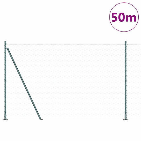 vidaXL Žogs ar stabiem. Zaļa 1.4 x 50 m PVC pārklāts tērauds