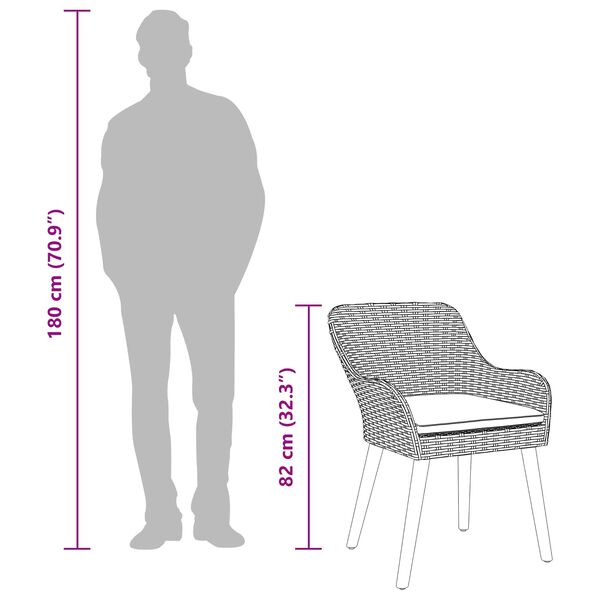 vidaXL Dārza ēdamgalds ar spilvenu 5 pcs Melna poliratāns