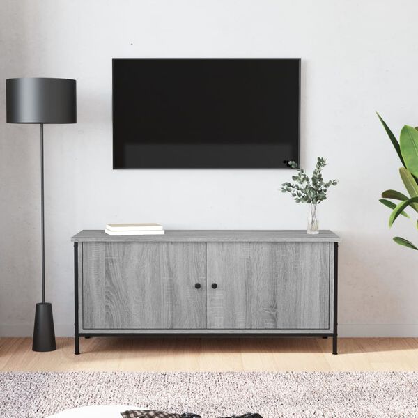 vidaXL TV skapītis ar durvīm, pelēks, 102x35x45 cm, inženierijas koks