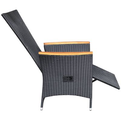 vidaXL atgāžami dārza krēsli, 2 gab., matrači, PE rotangpalma, melni