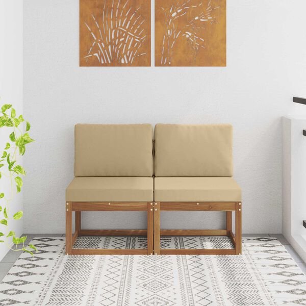 vidaXL 2 Gabals Āra vidējā dīvāns Cietā akācijas koks Dabiska