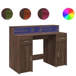 vidaXL rakstāmgalds, LED, ozola krāsa, 120x55x91 cm, inženierijas koks