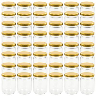 vidaXL ievārījuma burciņas, zelta krāsas vāciņi, 48 gab., 230 ml