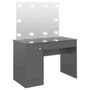 vidaXL kosmētikas galds ar LED, 110x55x145 cm, MDF, spīdīgi pelēks