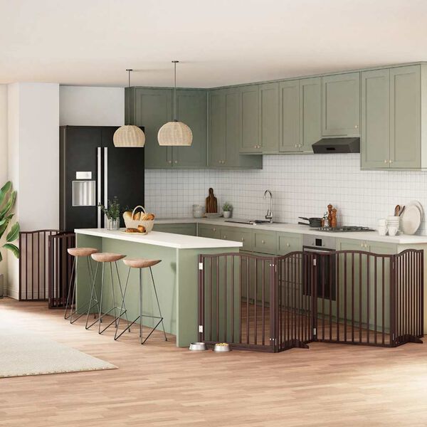 vidaXL suņu vārti ar durvīm, salokāmi, 10 paneļi, 800 cm, papeles koks