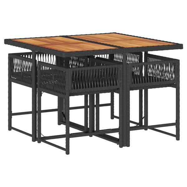 vidaXL 5-daļīgs dārza mēbeļu komplekts, matrači, melna PE rotangpalma