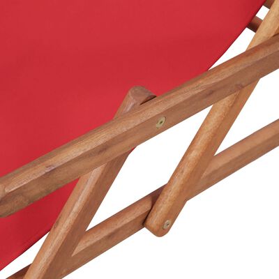 vidaXL saliekams pludmales krēsls, sarkans audums, koka rāmis