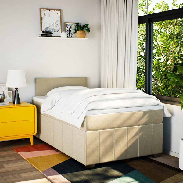 vidaXL atsperu gultas rāmis ar matraci, krēmkrāsas, 120x200 cm, audums