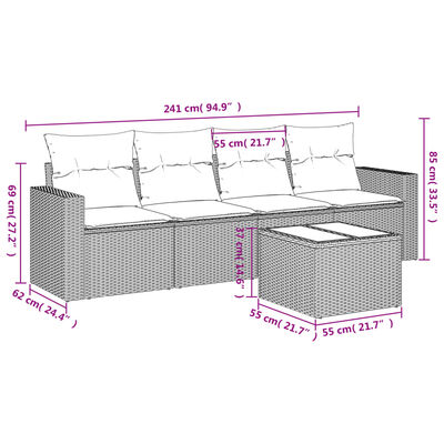 vidaXL 5-daļīgs dārza dīvāna komplekts, matrači, bēša PE rotangpalma