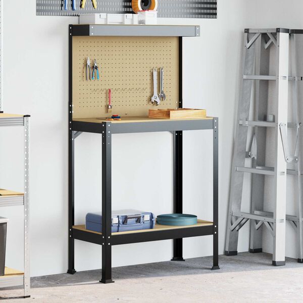 vidaXL Darba Soli ar plauktu Melna 81 x 41 x 145 cm Inženierijas koks