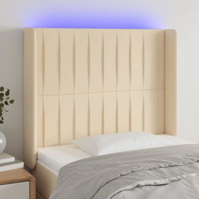 vidaXL gultas galvgalis ar LED, 93x16x118/128 cm, krēmkrāsas audums