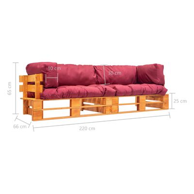 vidaXL 2-daļīgs palešu dīvānu komplekts ar sarkaniem matračiem, priede