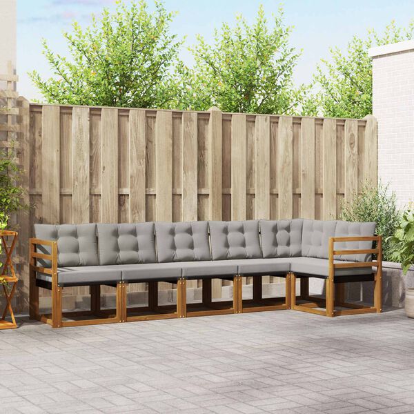 vidaXL Āra dīvānu komplekts ar spilvenu 6 pcs Dabīgs un gai&scaron;i pelēks