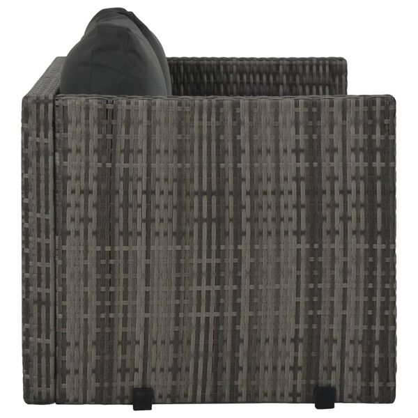 vidaXL trīsdaļīgs āra mēbeļu komplekts ar matračiem, pelēks PE pinums