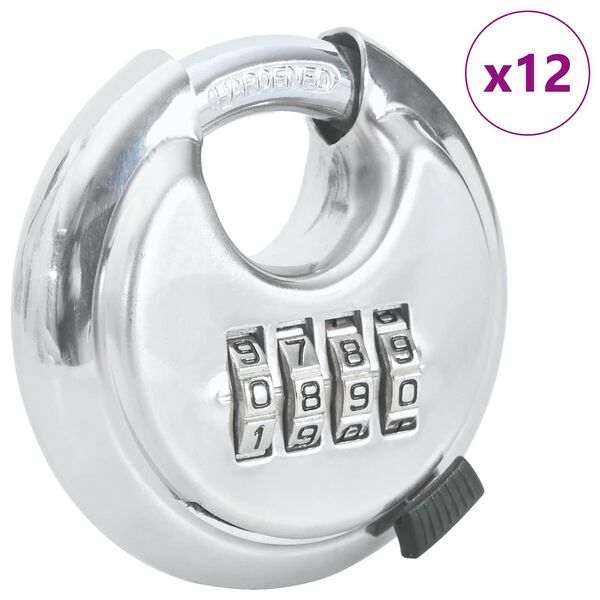 vidaXL Discus Lock ar atslēgām 12 pcs Sudraba 7 x 2.3 x 7 cm