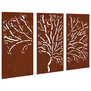 vidaXL dārza sienas rotājumi, 3 gab., 105x55 cm, tērauds, rūsas efekts