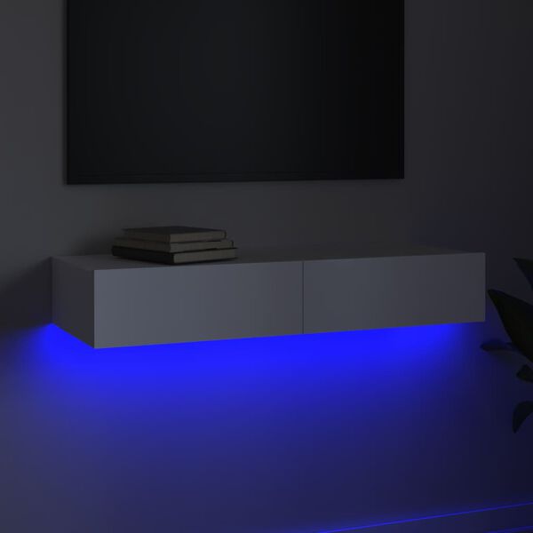 vidaXL TV skapītis ar LED apgaismojumu, balts, 90x35x15,5 cm
