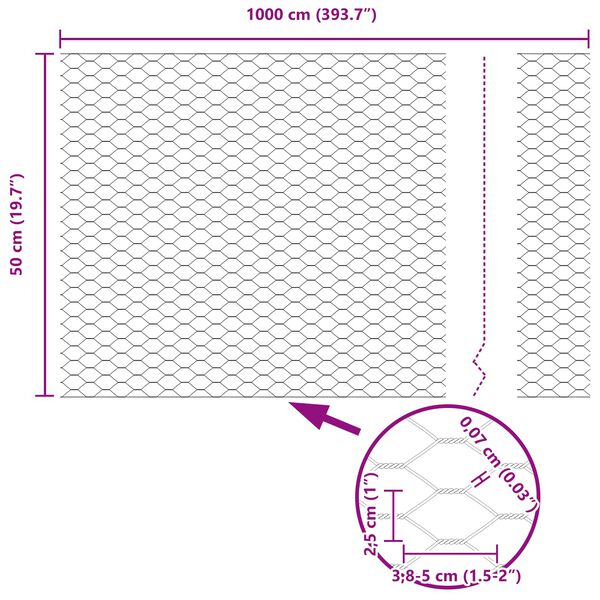 vidaXL Sešstūra žogs Zaļa 0.5 x 10 m Tērauds