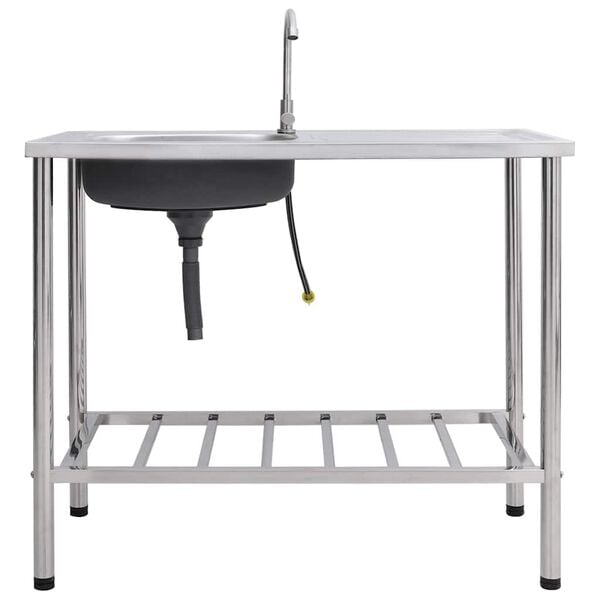 vidaXL kempinga izlietne ar vienu bļodu un krānu, nerūsējo&scaron;s tērauds