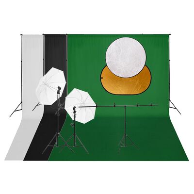 vidaXL fotostudijas apgaismojuma komplekts ar fonu un reflektoru