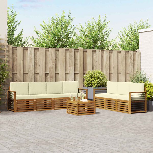 vidaXL Dīvāna komplekti 8 pcs Dabisks un krējuma Cietā akācijas koks