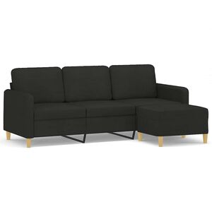 vidaXL trīsvietīgs dīvāns ar kājsoliņu, 180 cm, melns audums