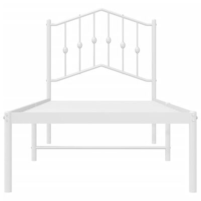vidaXL gultas rāmis ar galvgali, balts metāls, 75x190 cm