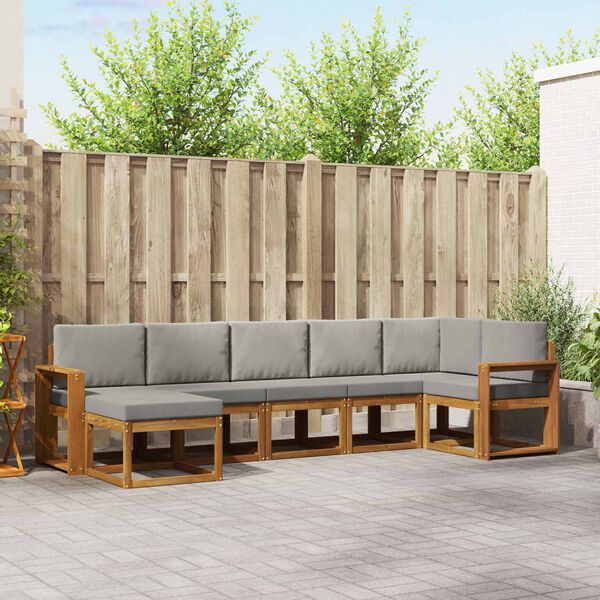 vidaXL Āra dīvānu komplekts ar spilvenu 7 pcs Dabīgs un gai&scaron;i pelēks