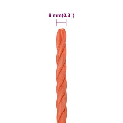 vidaXL darba virve, oranža, 8 mm, 25 m, polipropilēns