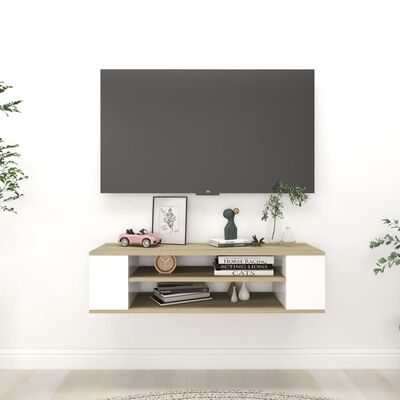 vidaXL piekarams TV plaukts, balta un koka krāsa, 100x30x26,5 cm