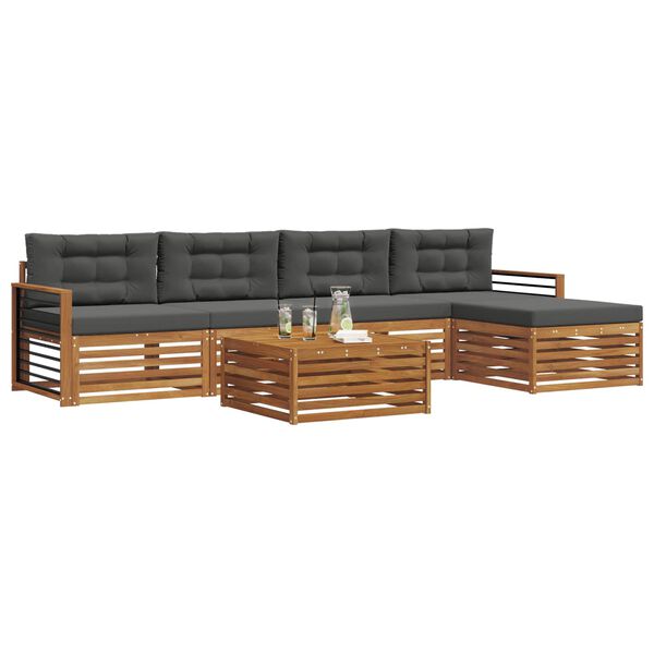 vidaXL Āra dīvānu komplekts ar spilvenu 6 pcs Dabisks un antracīts