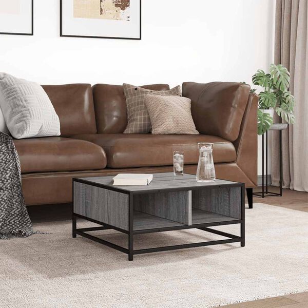 vidaXL kafijas galdiņ&scaron;, 60,5x60,5x30 cm, inženierijas koks, metāls