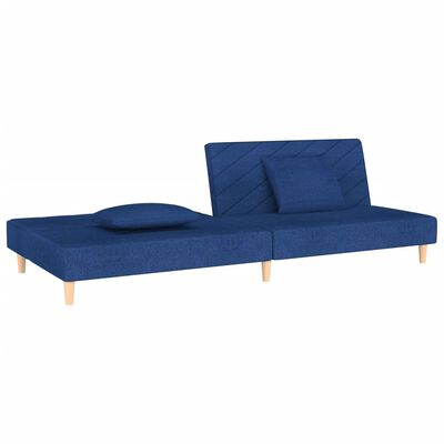 vidaXL 2-vietīga dīvāngulta ar diviem spilveniem, zils audums