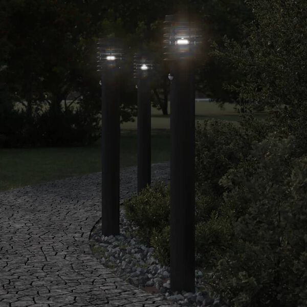 vidaXL āra zemes lampa ar sensora, melnas, 110 cm, nerūsējošs tērauds