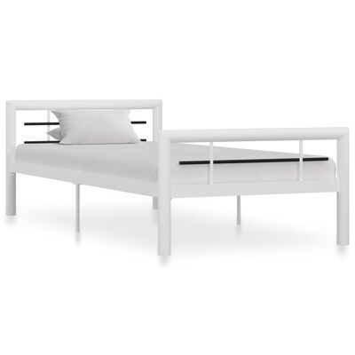 vidaXL gultas rāmis, balts ar melnu, metāls, 90x200 cm
