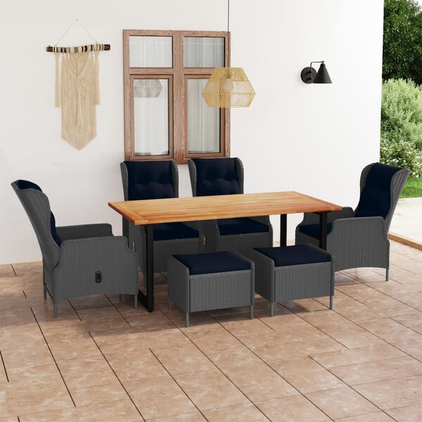 vidaXL 7-daļīgs dārza mēbeļu komplekts ar matračiem, PE rotangpalma