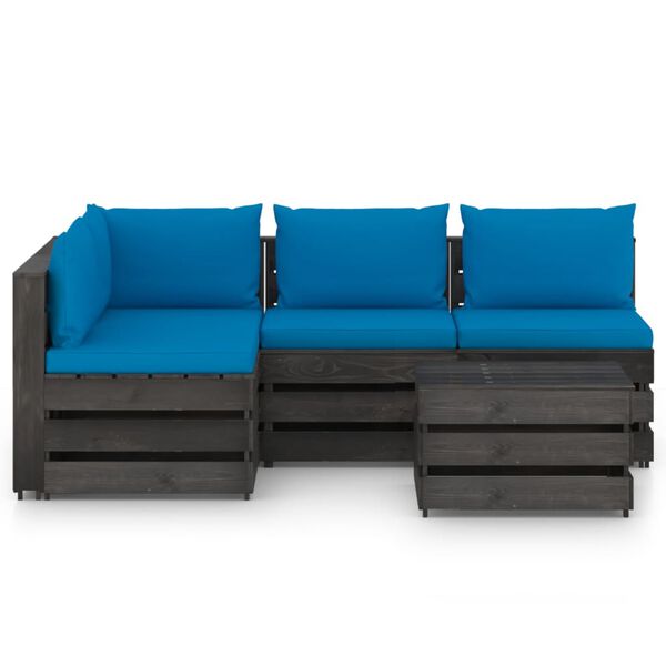 vidaXL 5-daļīgs dārza atpūtas mēbeļu komplekts ar matračiem, koks