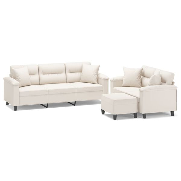 vidaXL trīsdaļīgs dīvānu komplekts ar spilveniem, bē&scaron;a audums